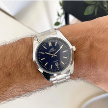 Load image into Gallery viewer, Silver Blue Ivory Dial Men Metal Watch