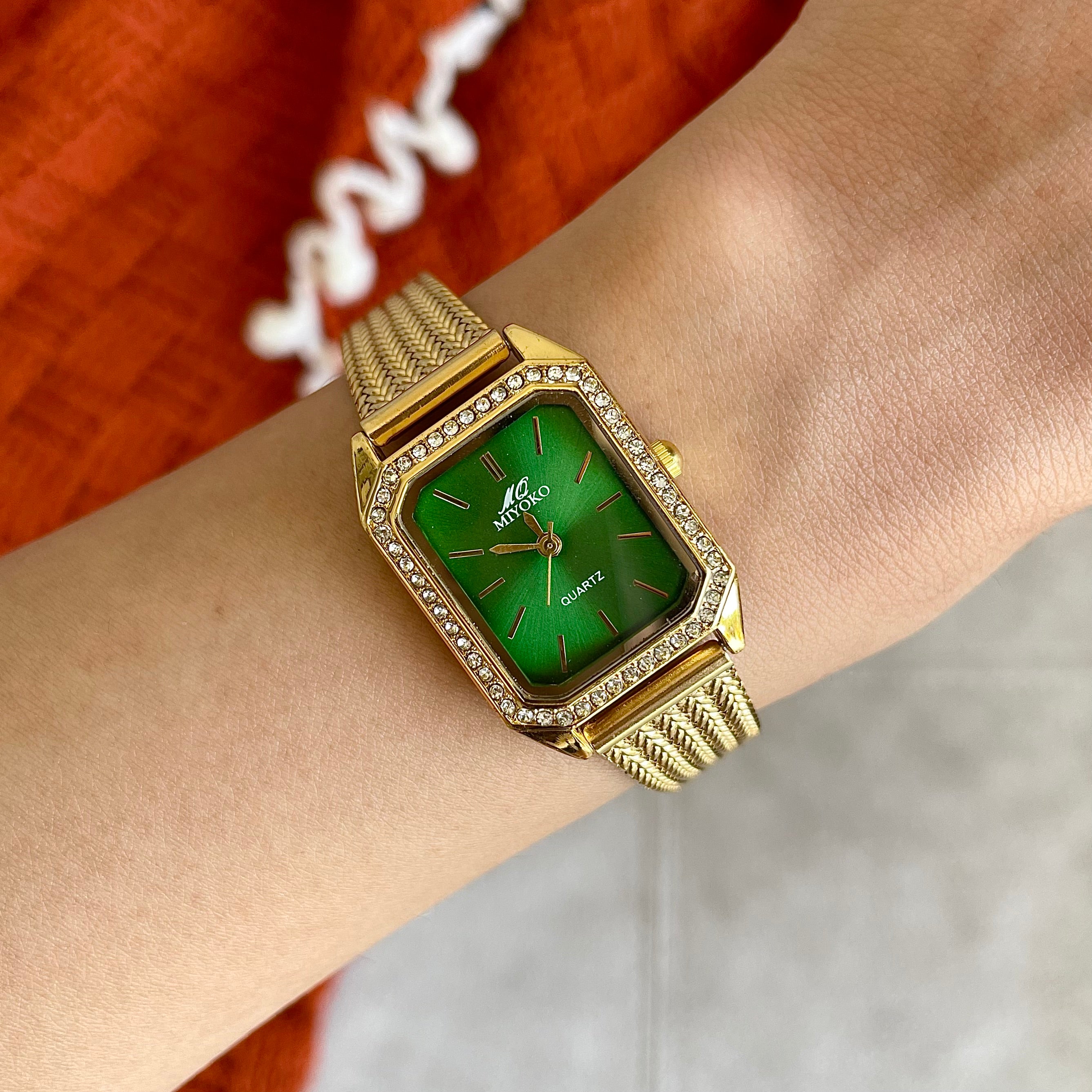 Gold Green Marquise Metal Watch