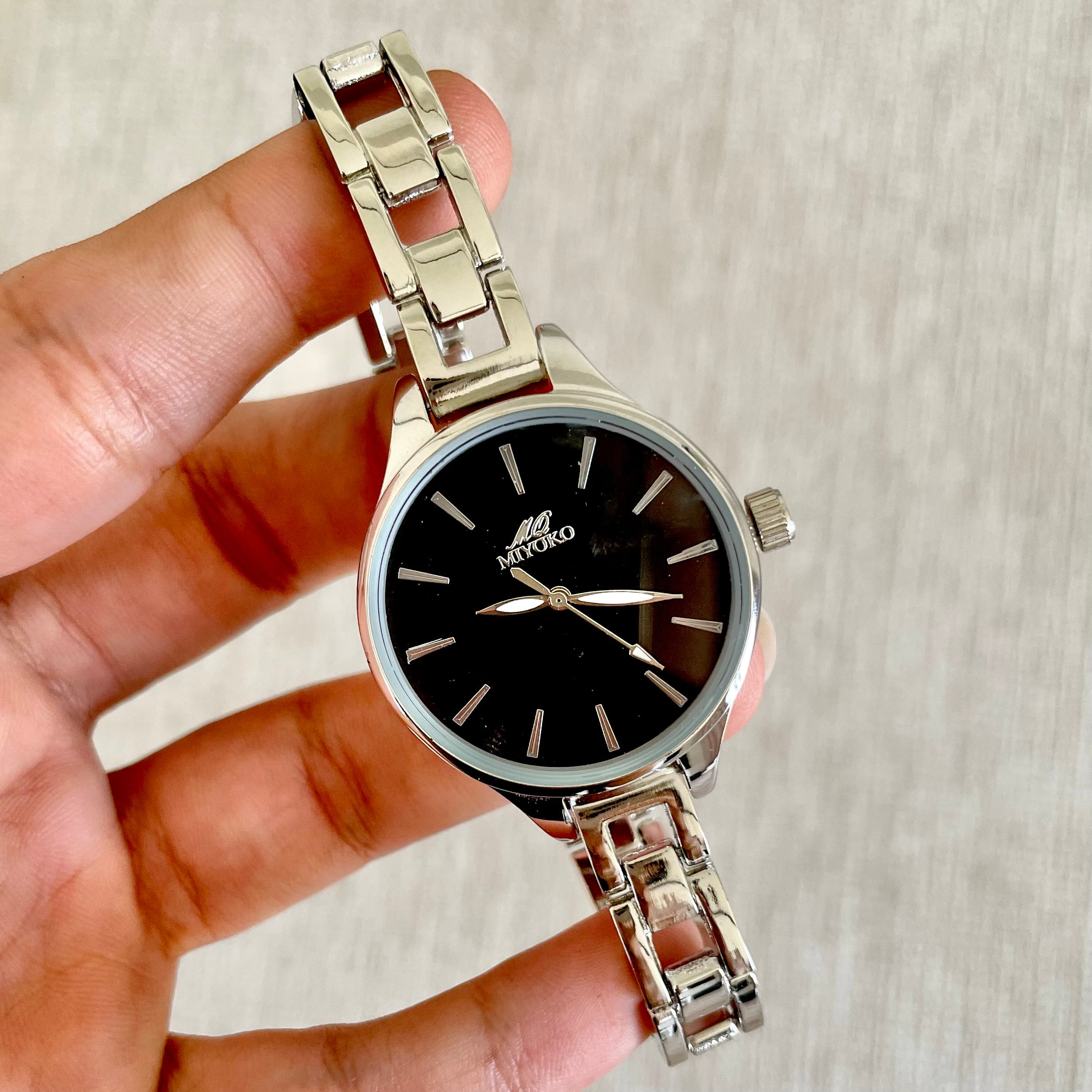Silver Black Lyra Metal Watch