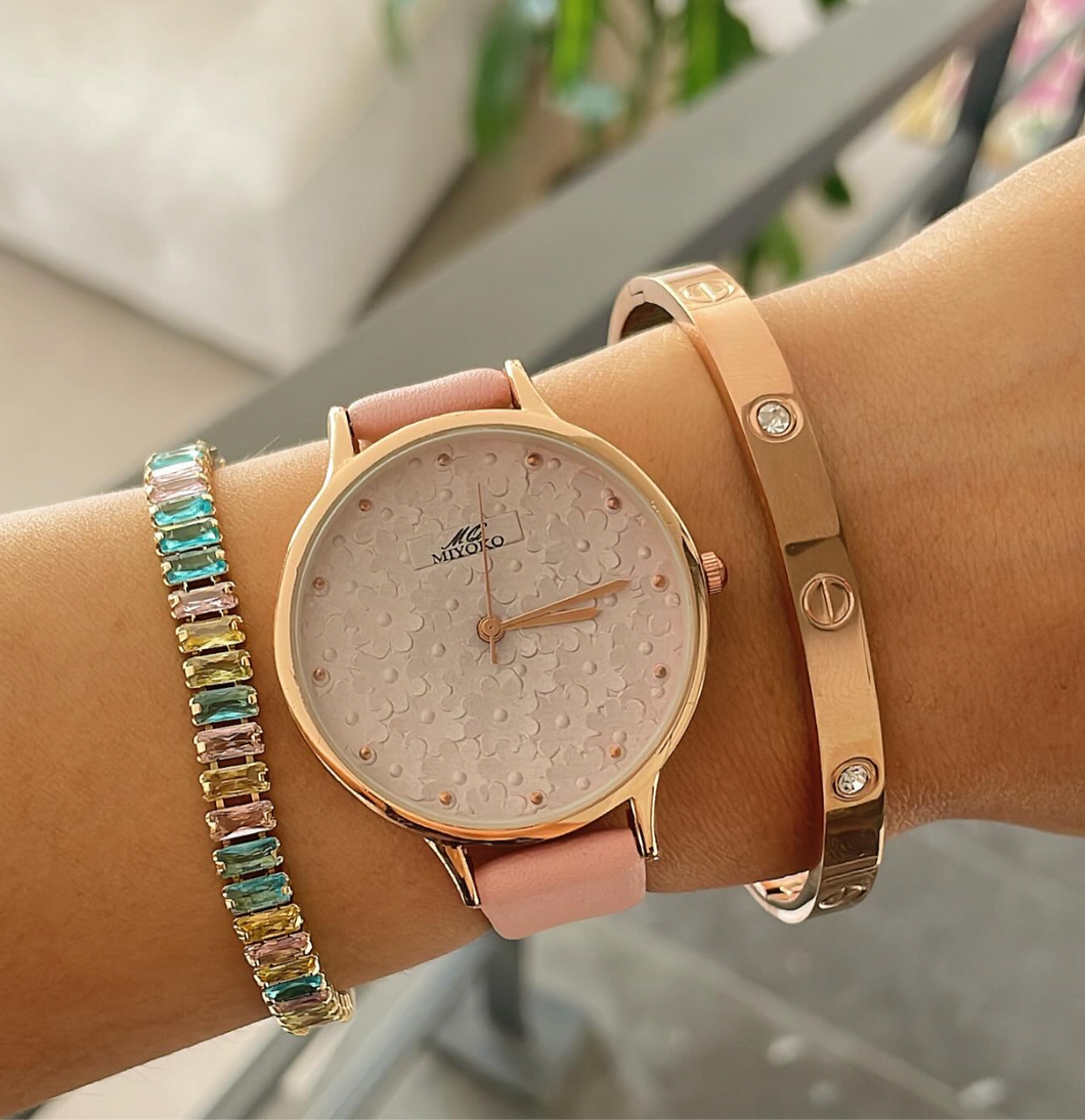 Pink Bloomed Leather Set