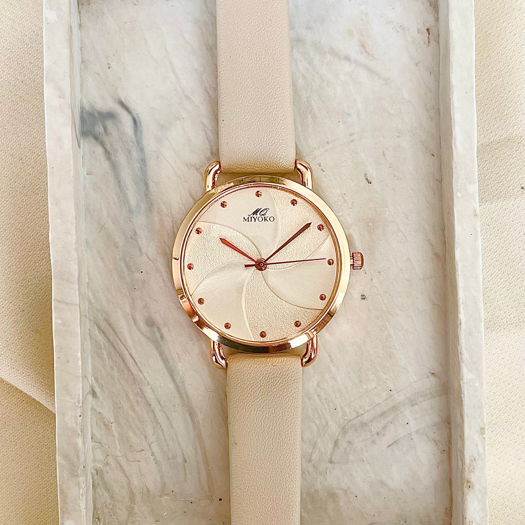 Beige Floréa Leather Watch – Miyoko Watches