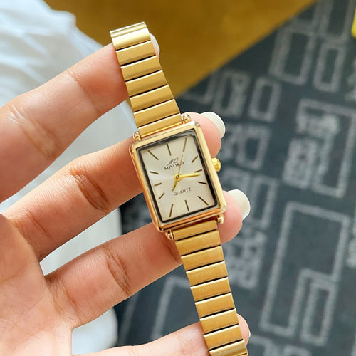 Gold White Vintage Metal Watch