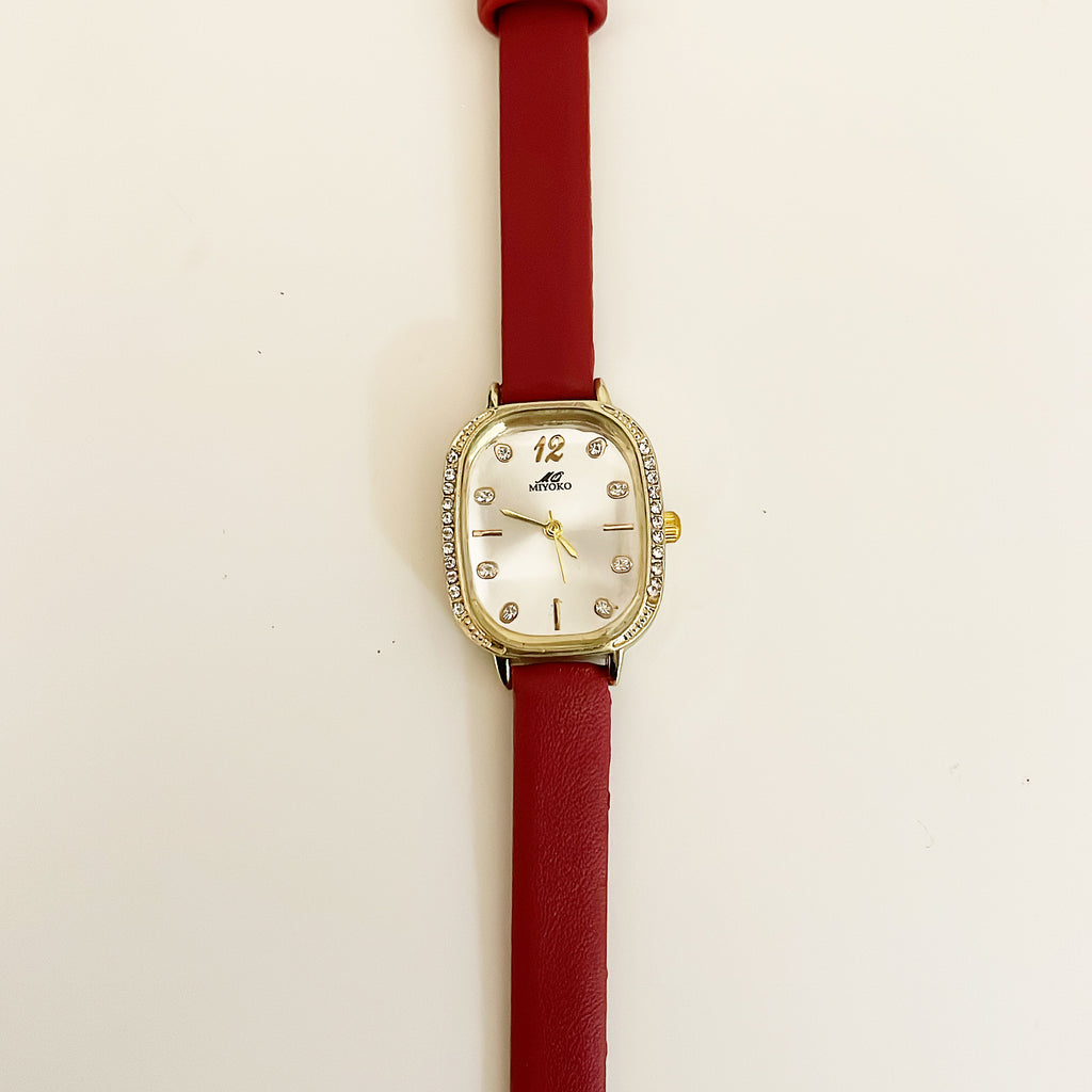 Red Eleganza Leather Watch