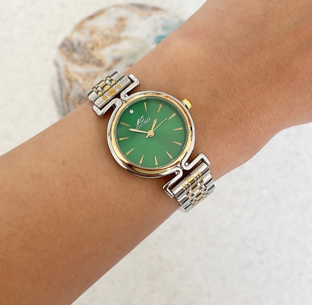 Mixed Green Orbit Metal Watch
