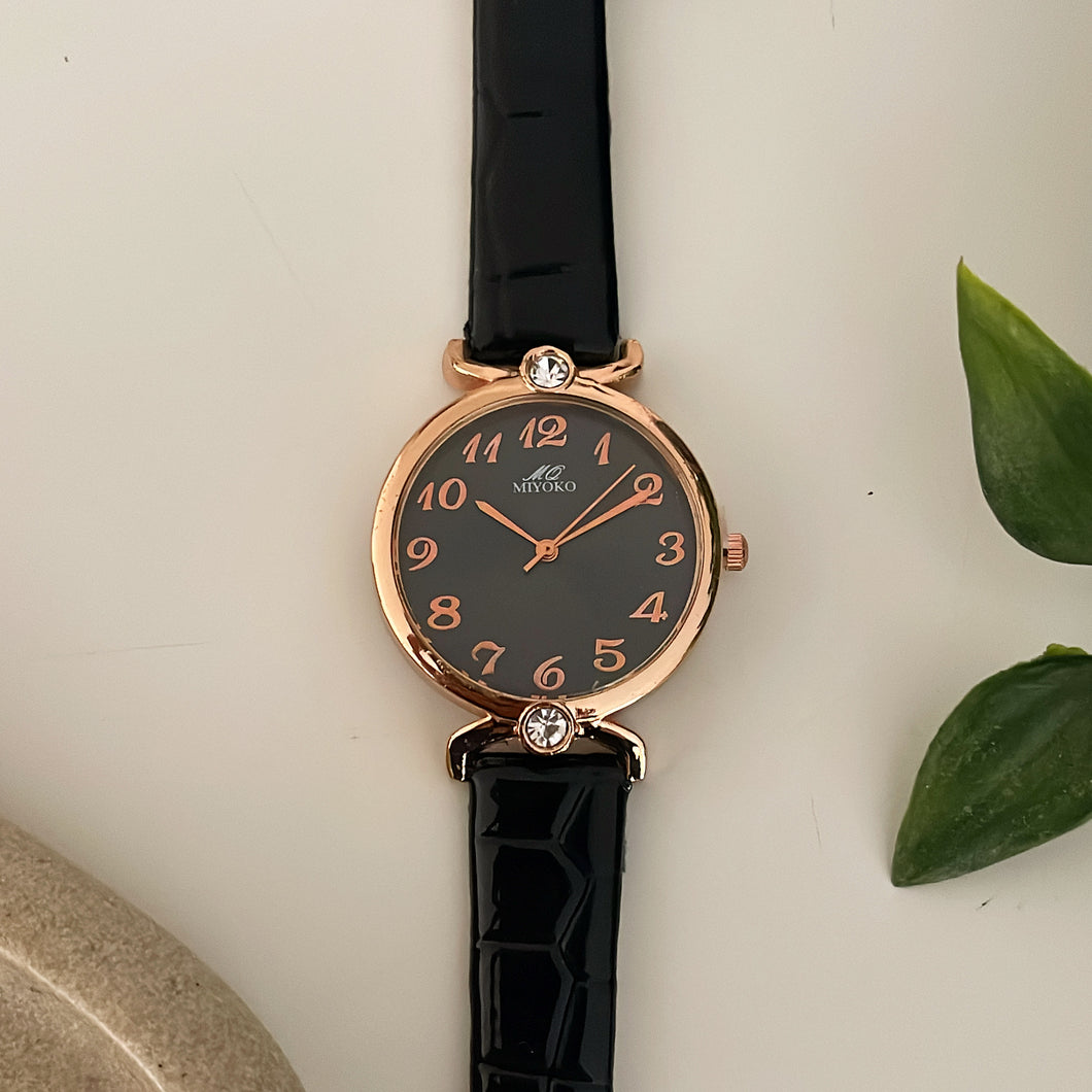 Black Pearls Leather Watch