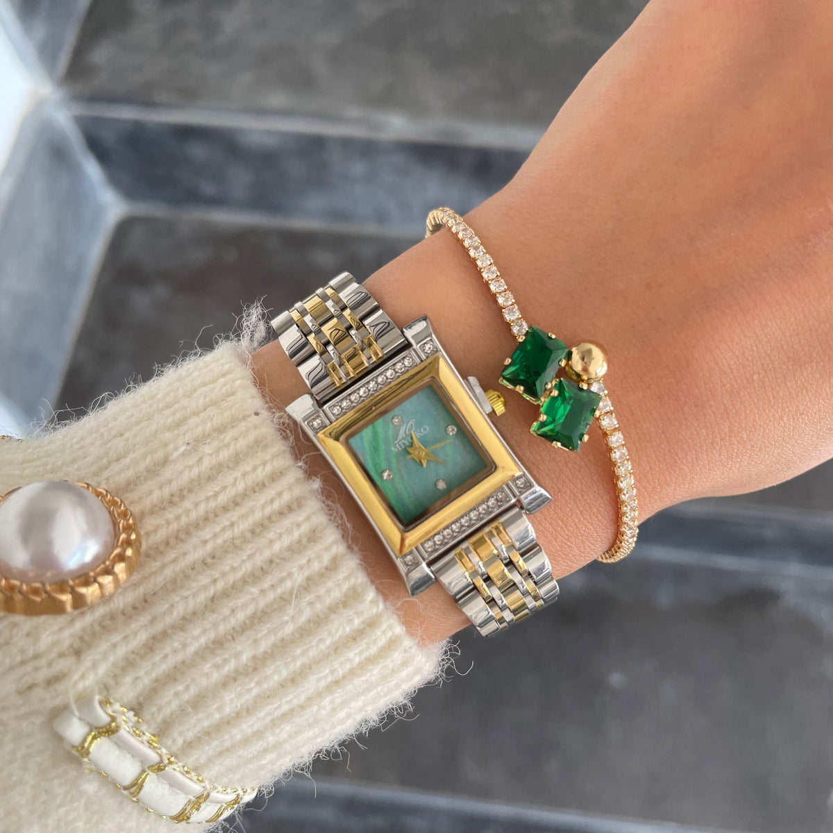 Silver X Gold X Green X Diamonds Watch Set