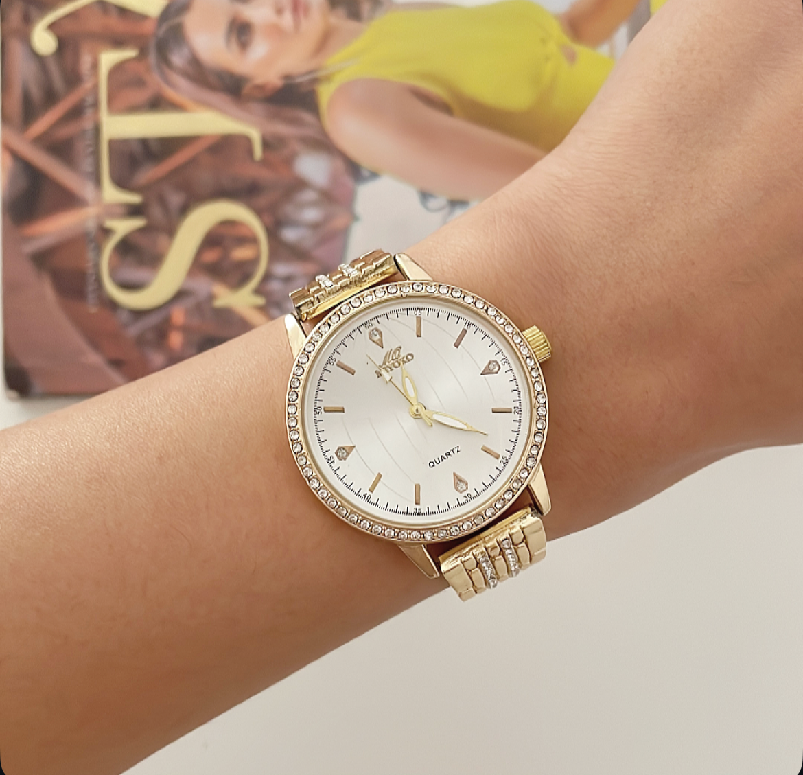 Gold White Earth Planet Metal Watch