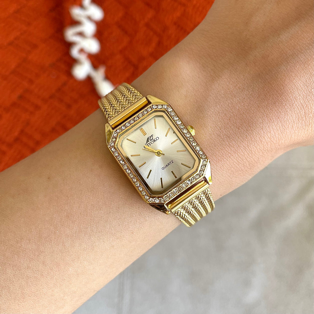 Gold White Marquise Metal Watch
