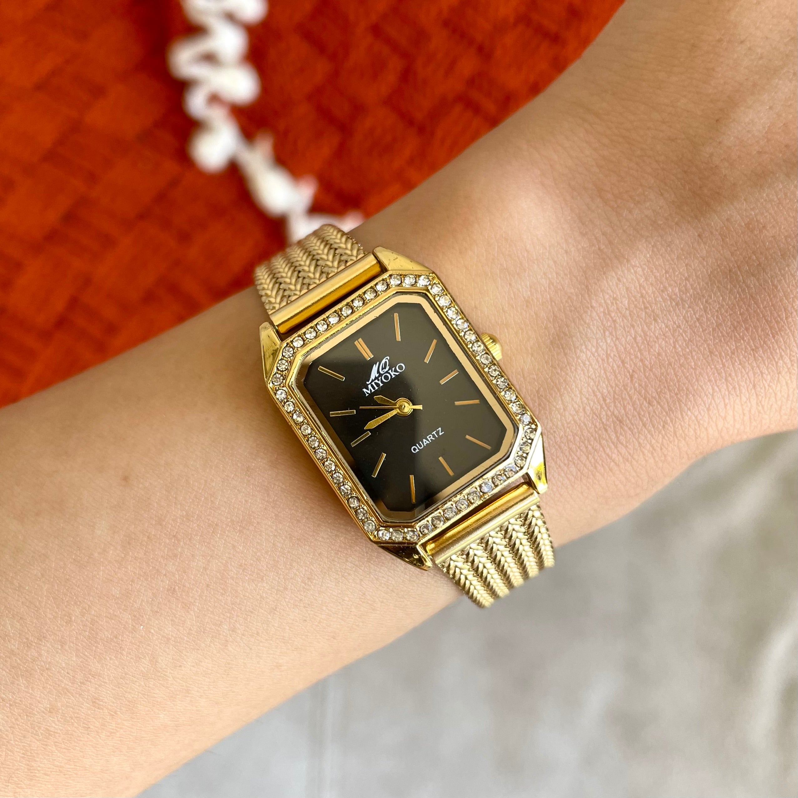 Gold Black Marquise Metal Watch