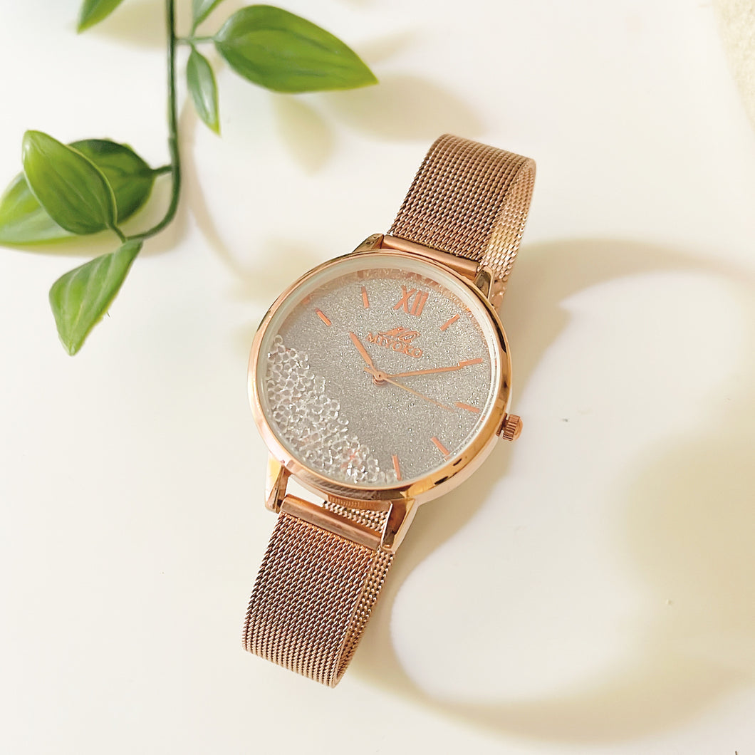 Rosegold Grey Sparkles Metal Watch