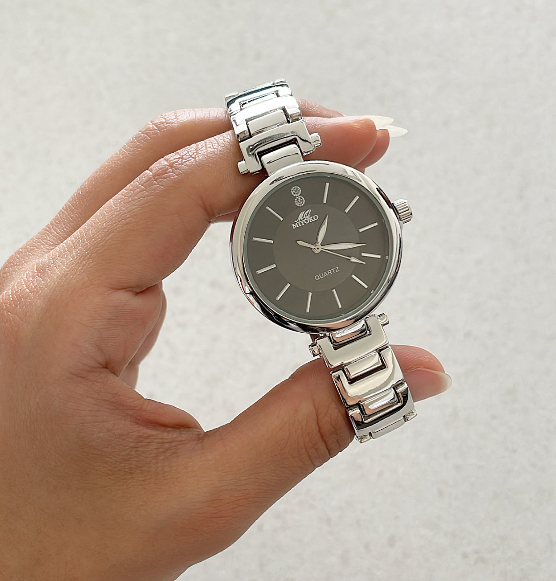 Silver Black Elle Metal Watch