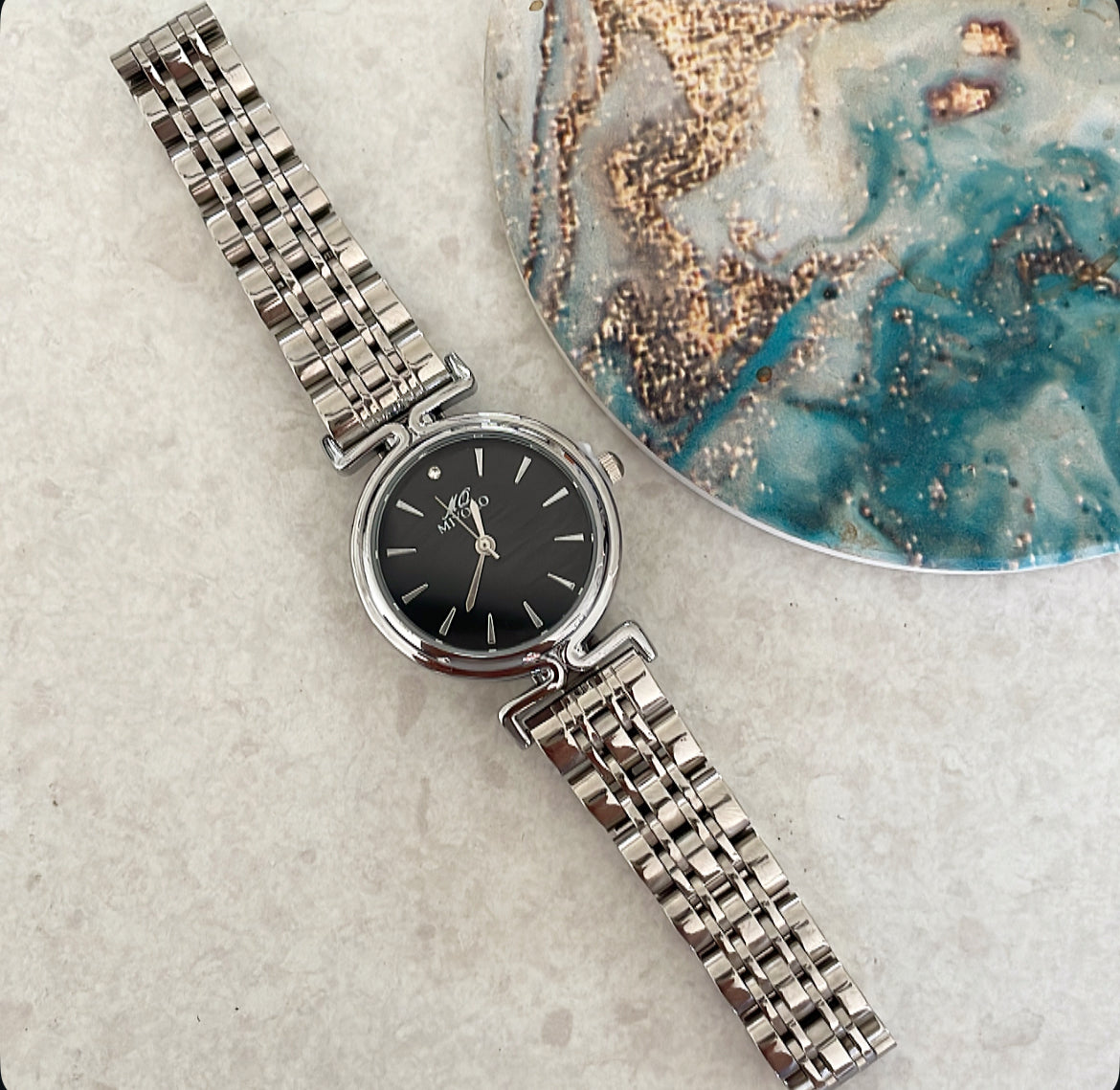Silver Black Orbit Metal Watch