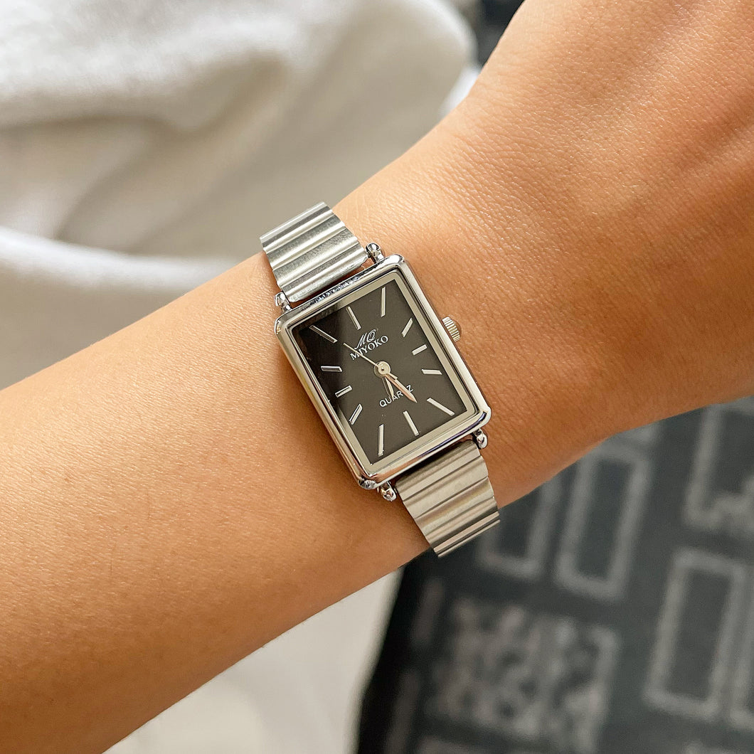 Silver Black Vintage Metal Watch