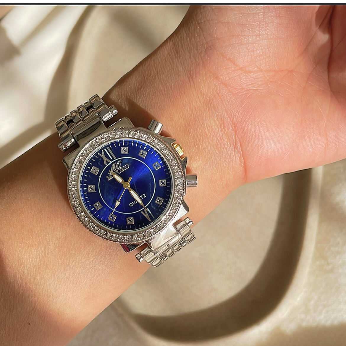 Silver X Blue Metal Watch