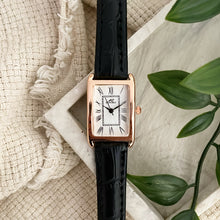 Load image into Gallery viewer, Black Rosegold White Sleek Leather Watch
