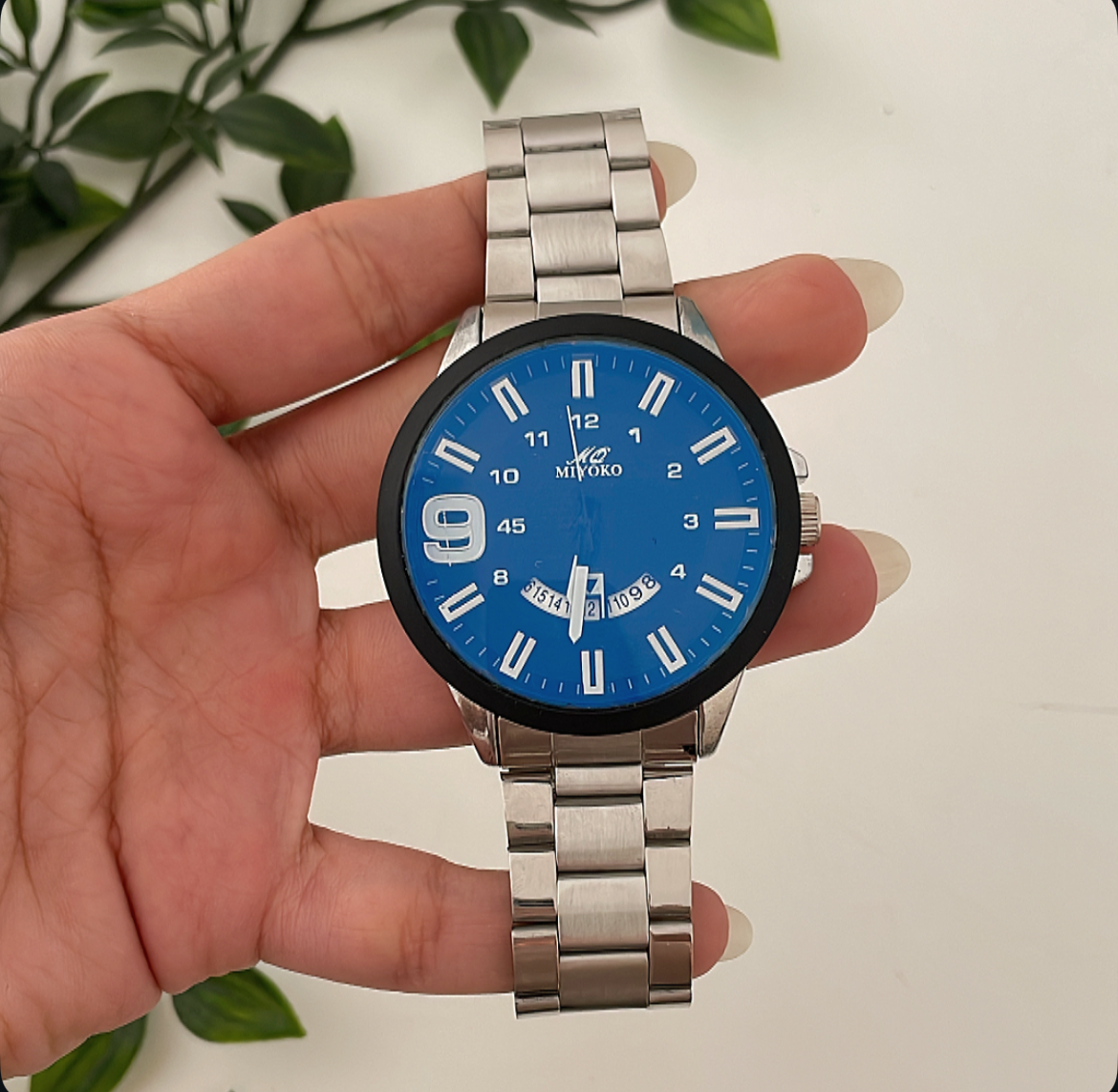Silver Blue Casual Men Metal Watch