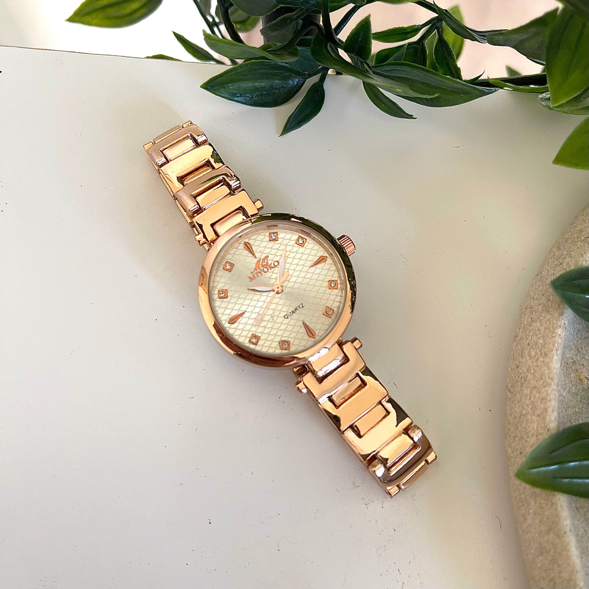 Rose Gold White Revel Metal Watch
