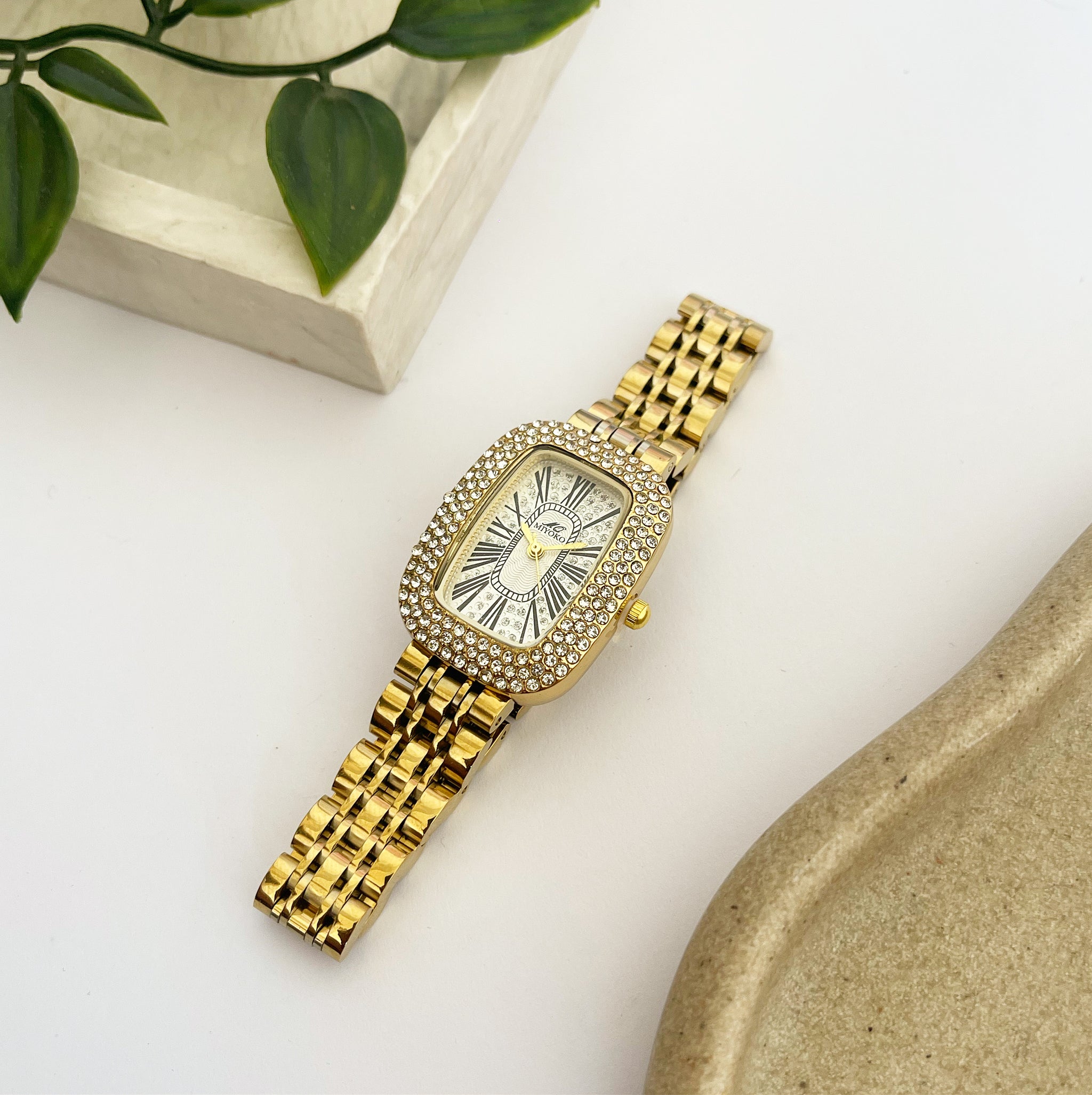 Vintage 1980s Miyoko Art Deco Rhinestone Quartz Watch Ultra Rare Vintage Estate Watches Finds, Very Rare Seiko  main image 4