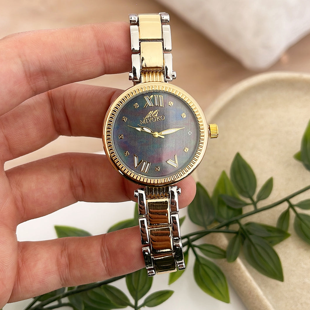 Mixed Gold Blue Lunelle Metal Watch