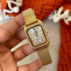 Gold White Marquise Metal Watch