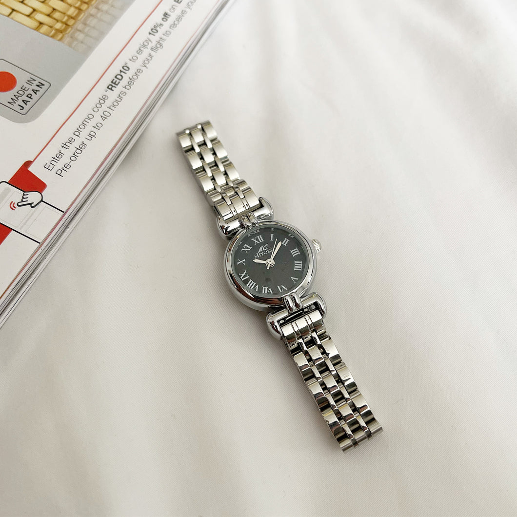 Silver Black Onyxa Metal Watch