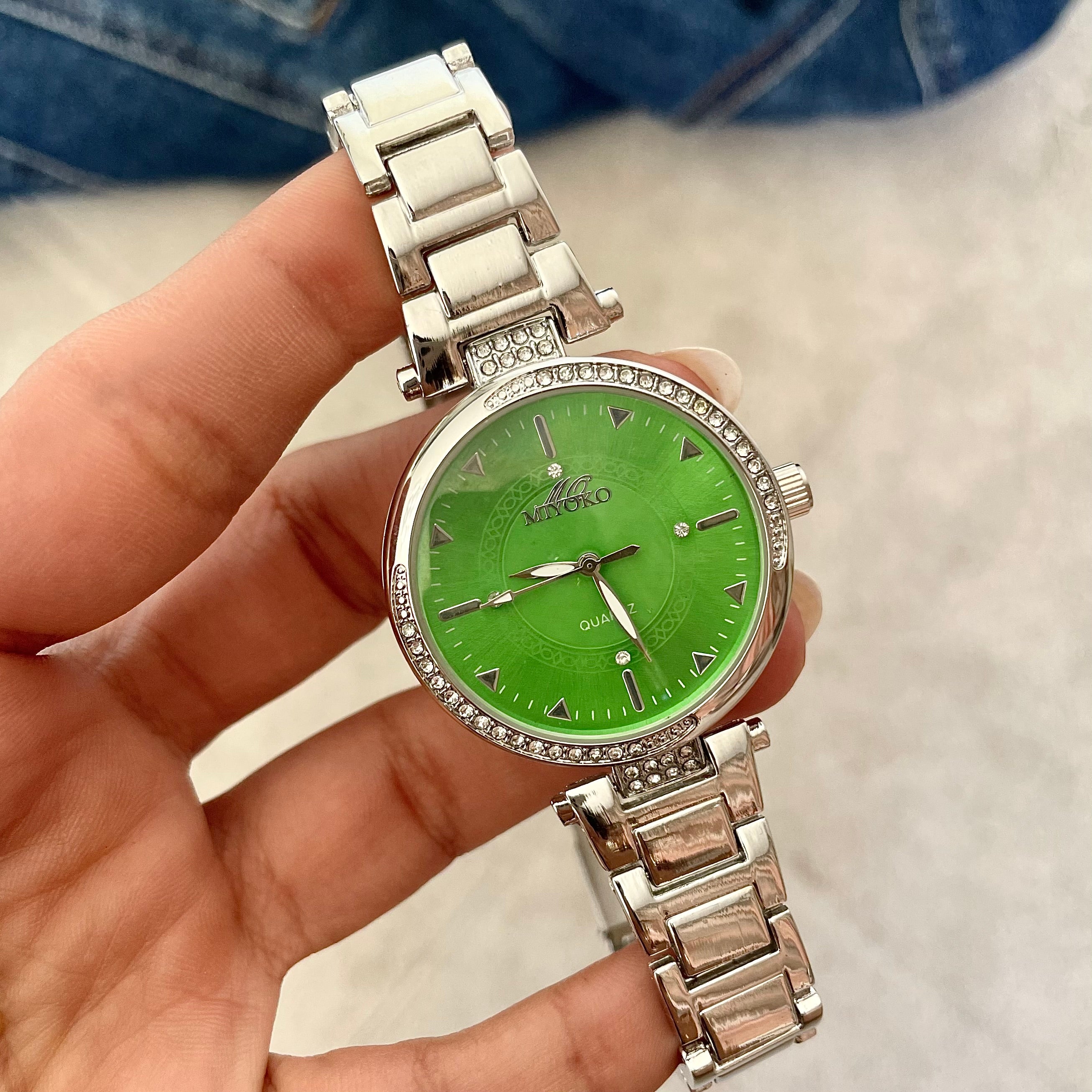 Silver Green Liora Metal Watch