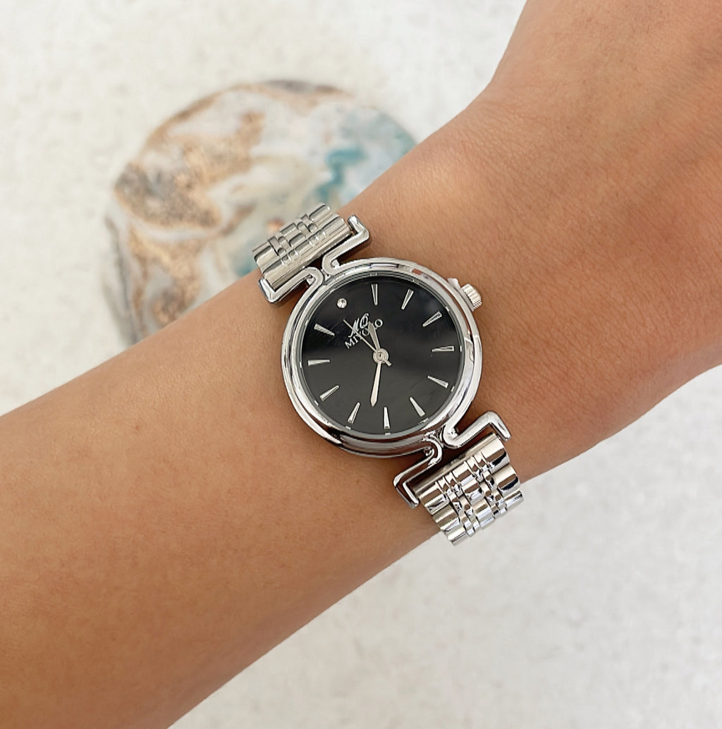 Silver Black Orbit Metal Watch