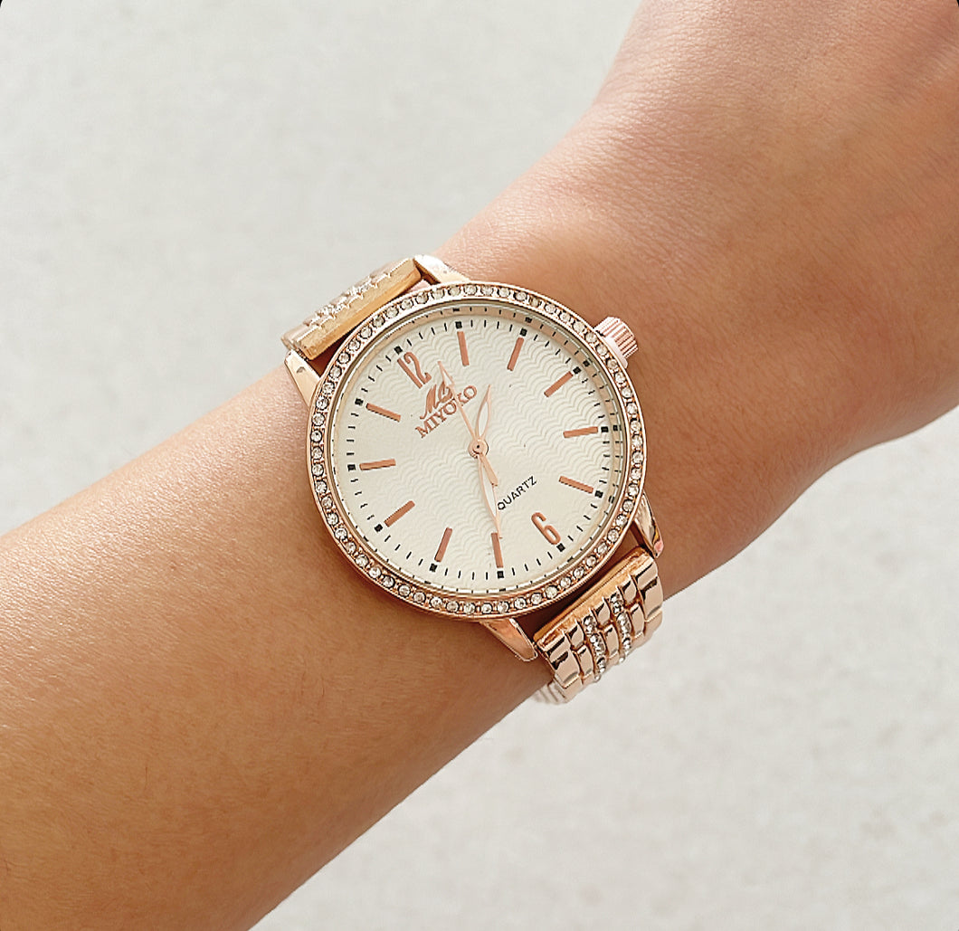 Rose Gold White Girly Girl Metal Watch