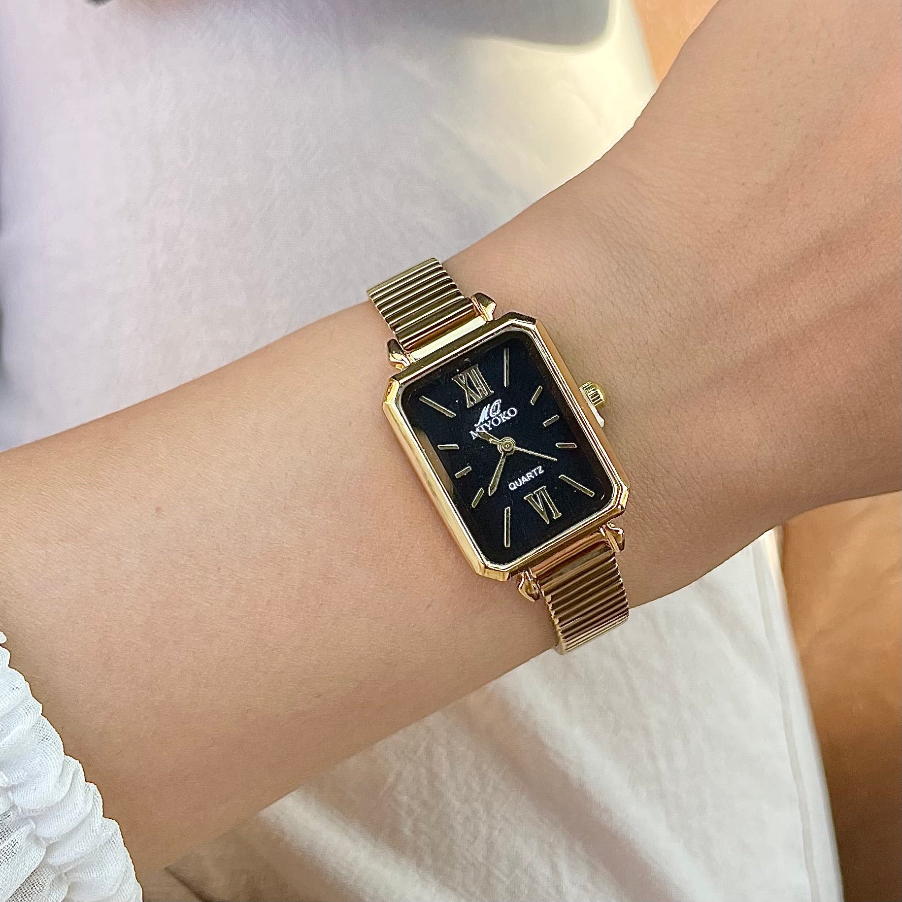 Gold Black Nora Vintage Tank Metal Watch