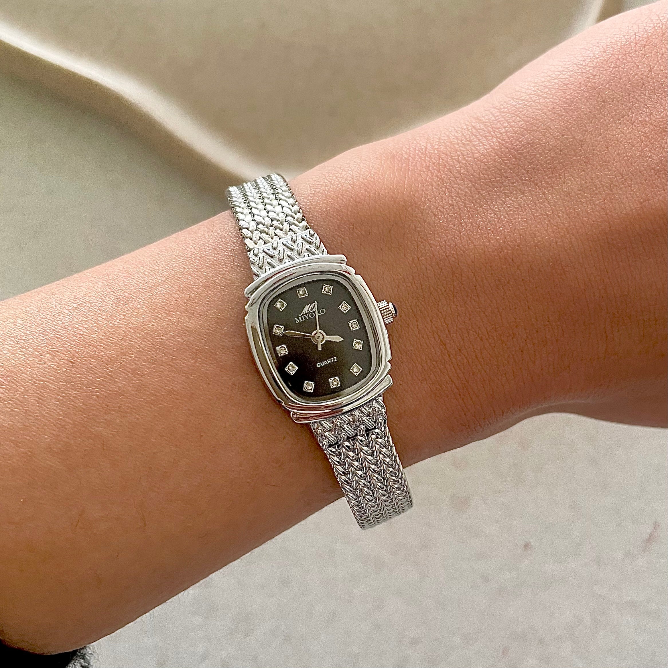 Silver Black Nocturnal Metal Watch – Miyoko Watches