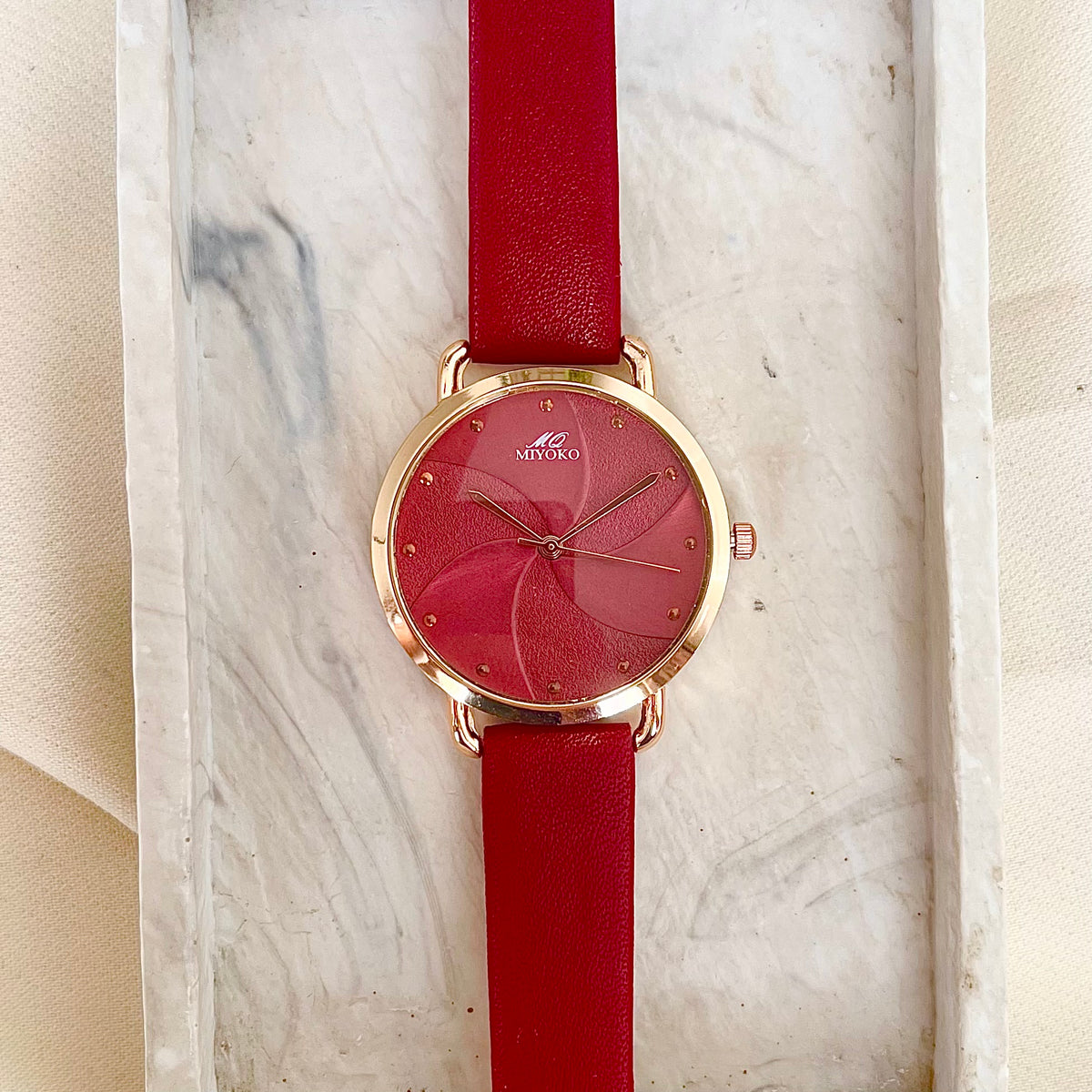 Wine Red Floréa Leather Watch
