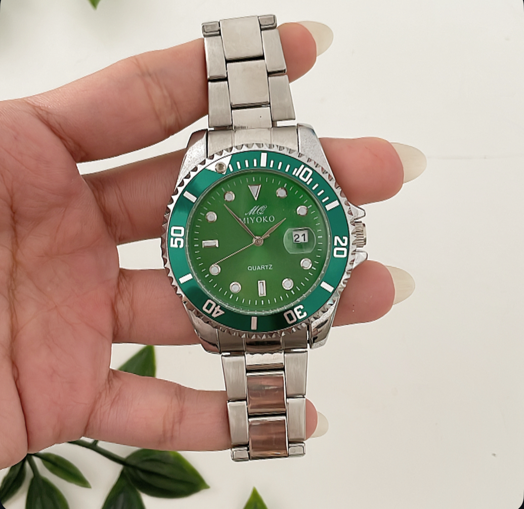 Silver Green Dial Classy Men Metal Watch