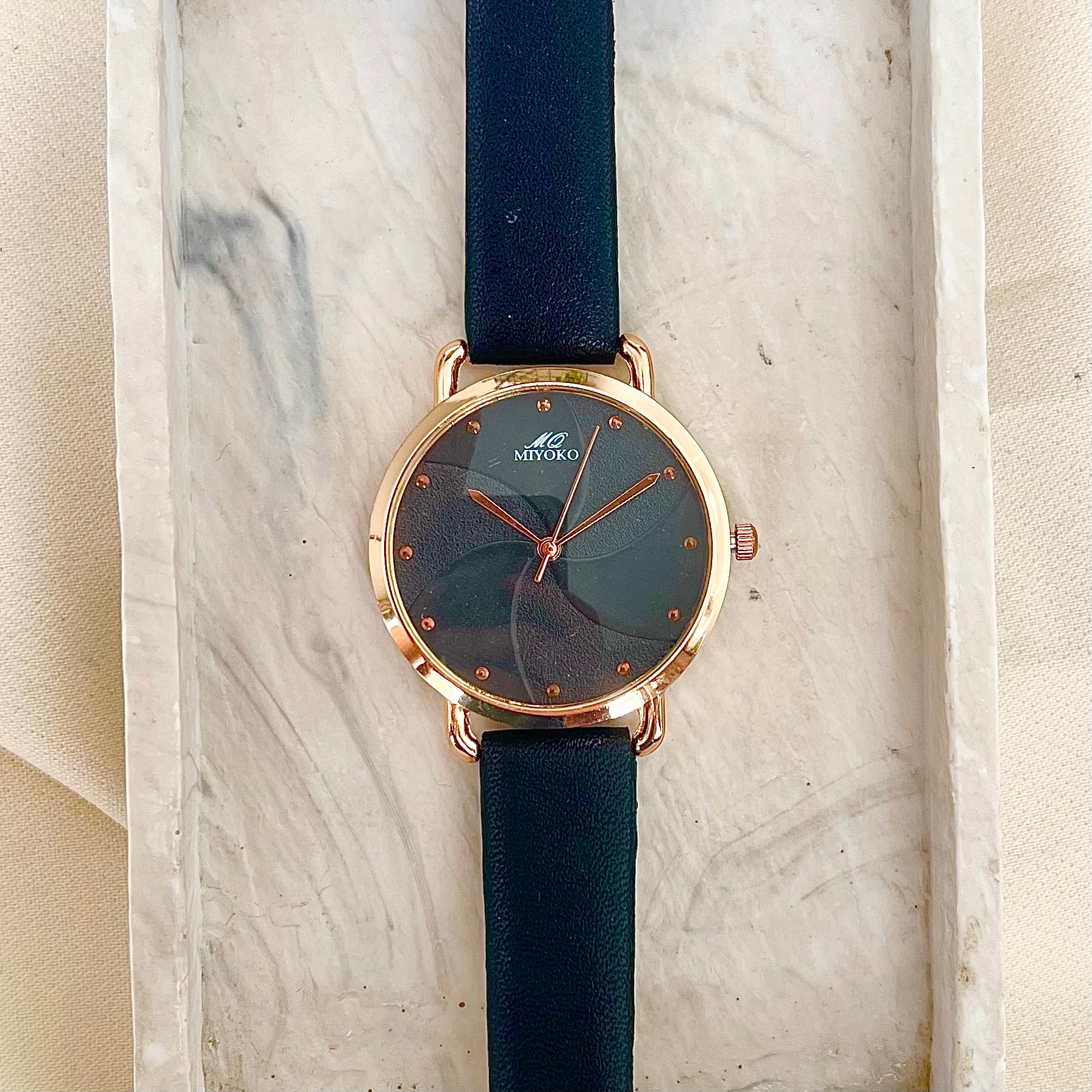 Black Floréa Leather Watch