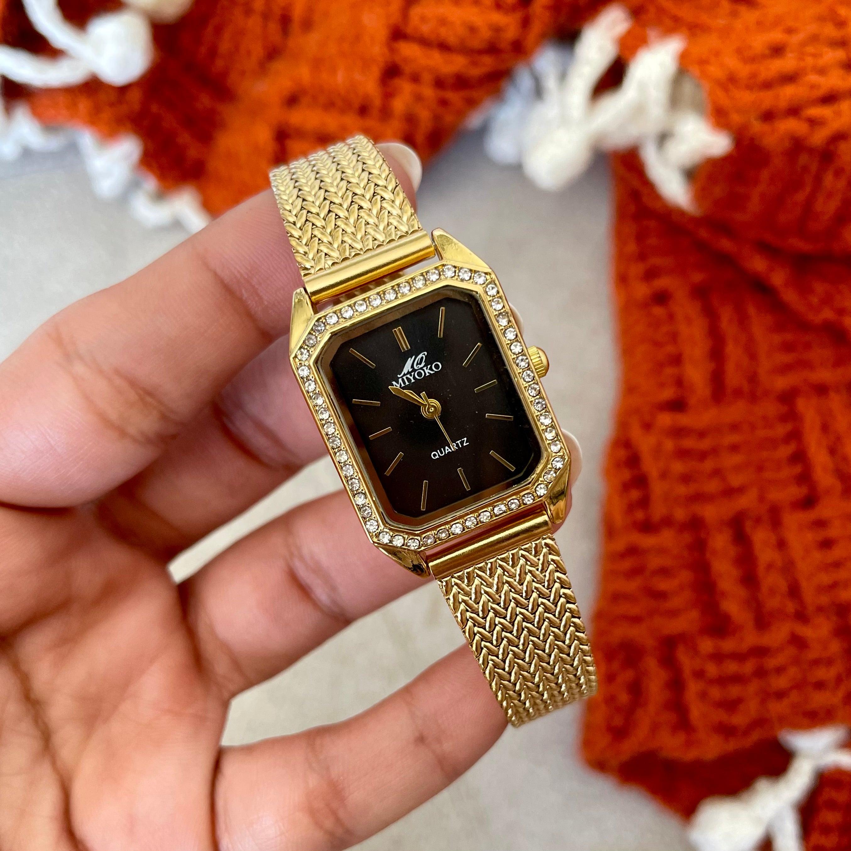 Gold Black Marquise Metal Watch