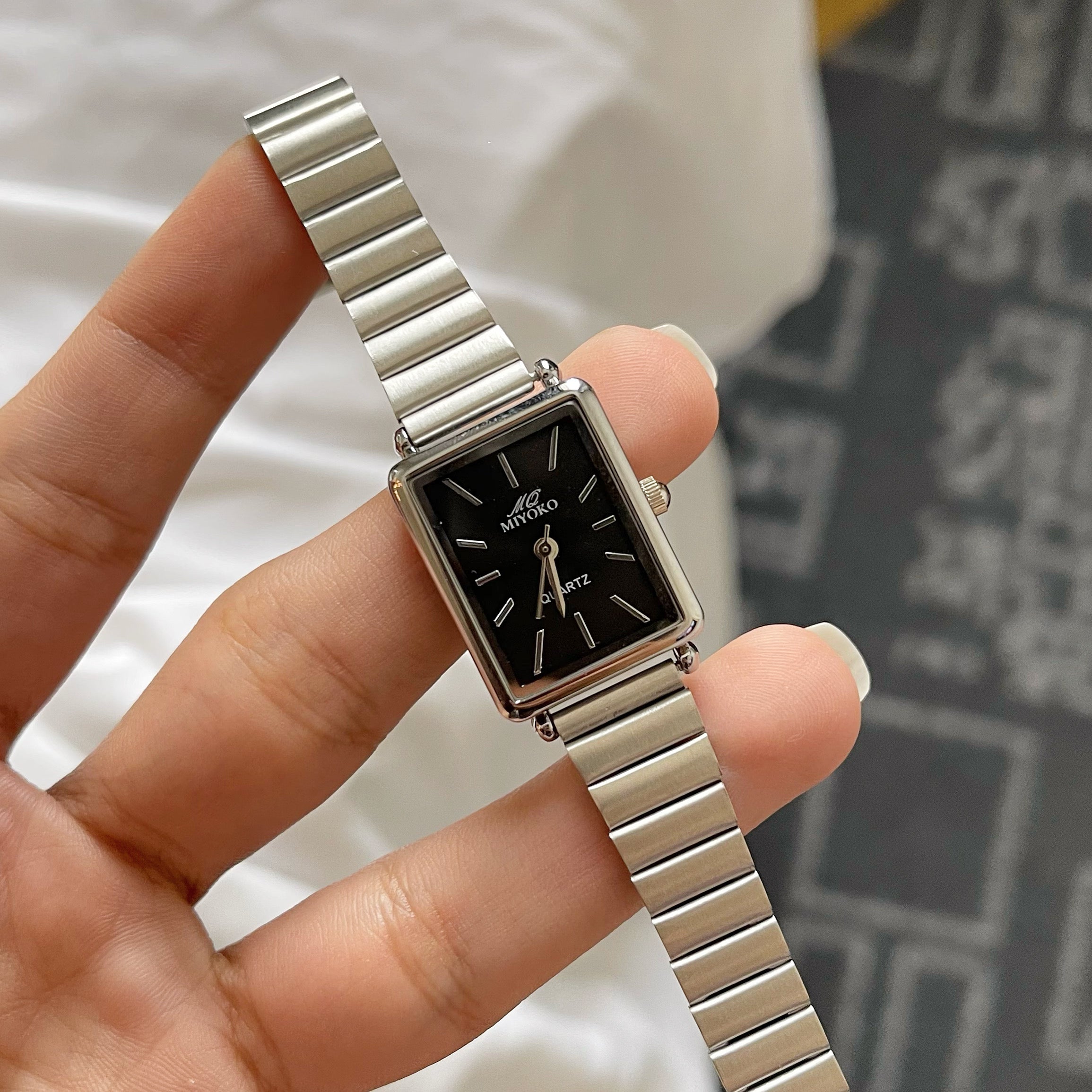 Silver Black Vintage Metal Watch