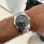 Silver Black Ivory Dial Men Metal Watch