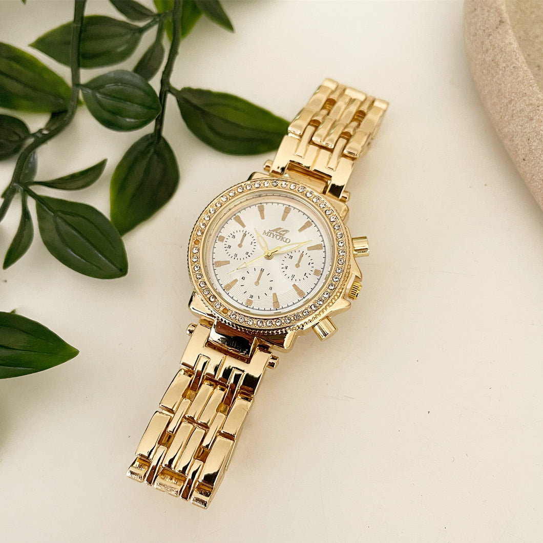 Gold White Capri Metal Watch