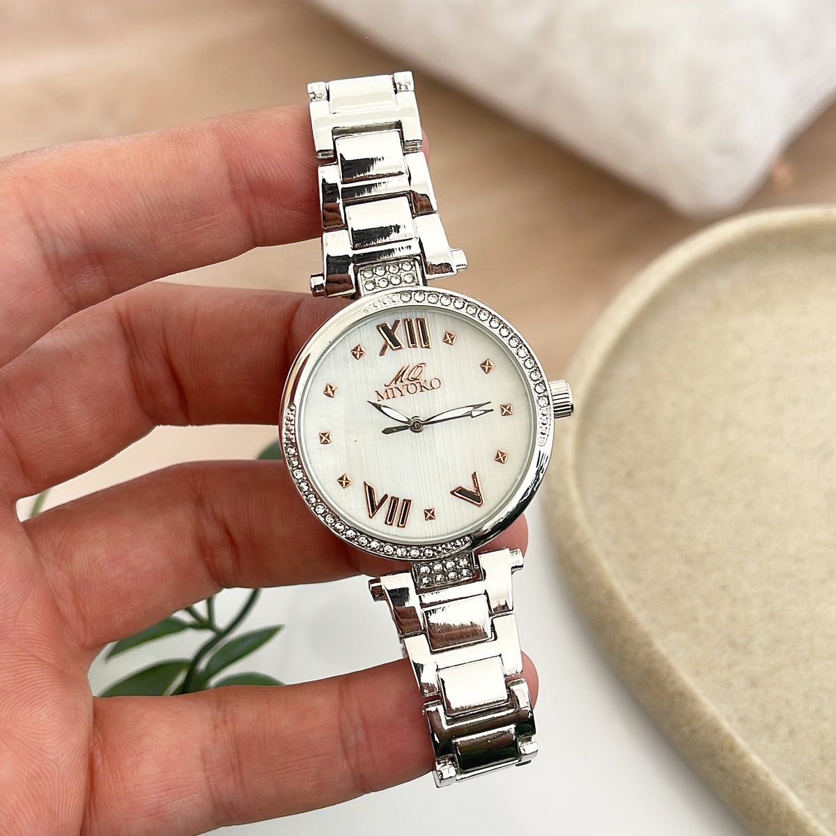 Silver With Rosegold Numbers Lunelle Metal Watch