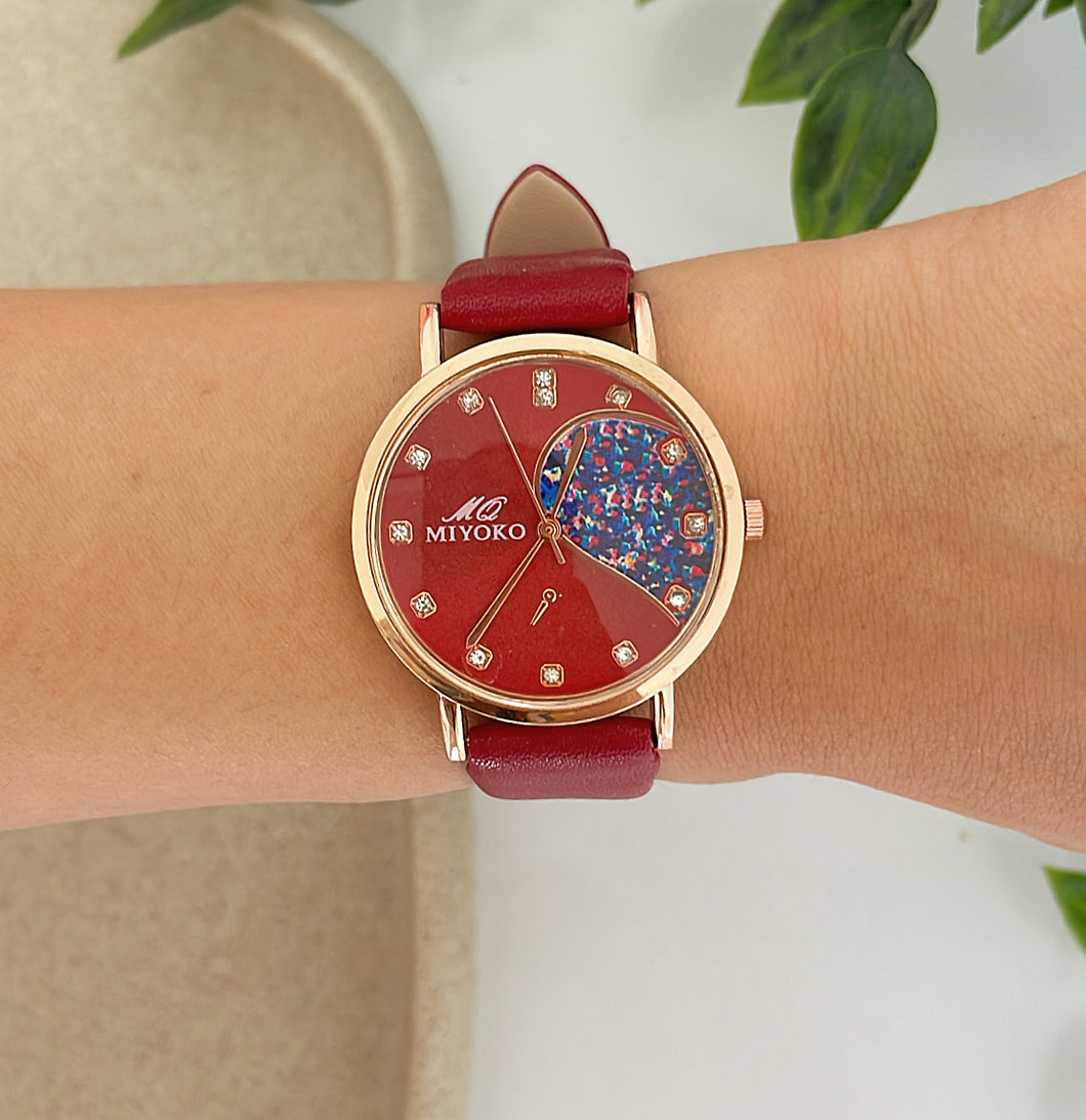 Wine Red Mirage Leather Watch