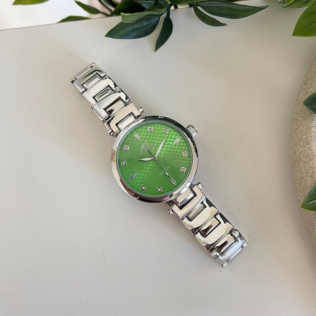 Silver Green Revel Metal Watch