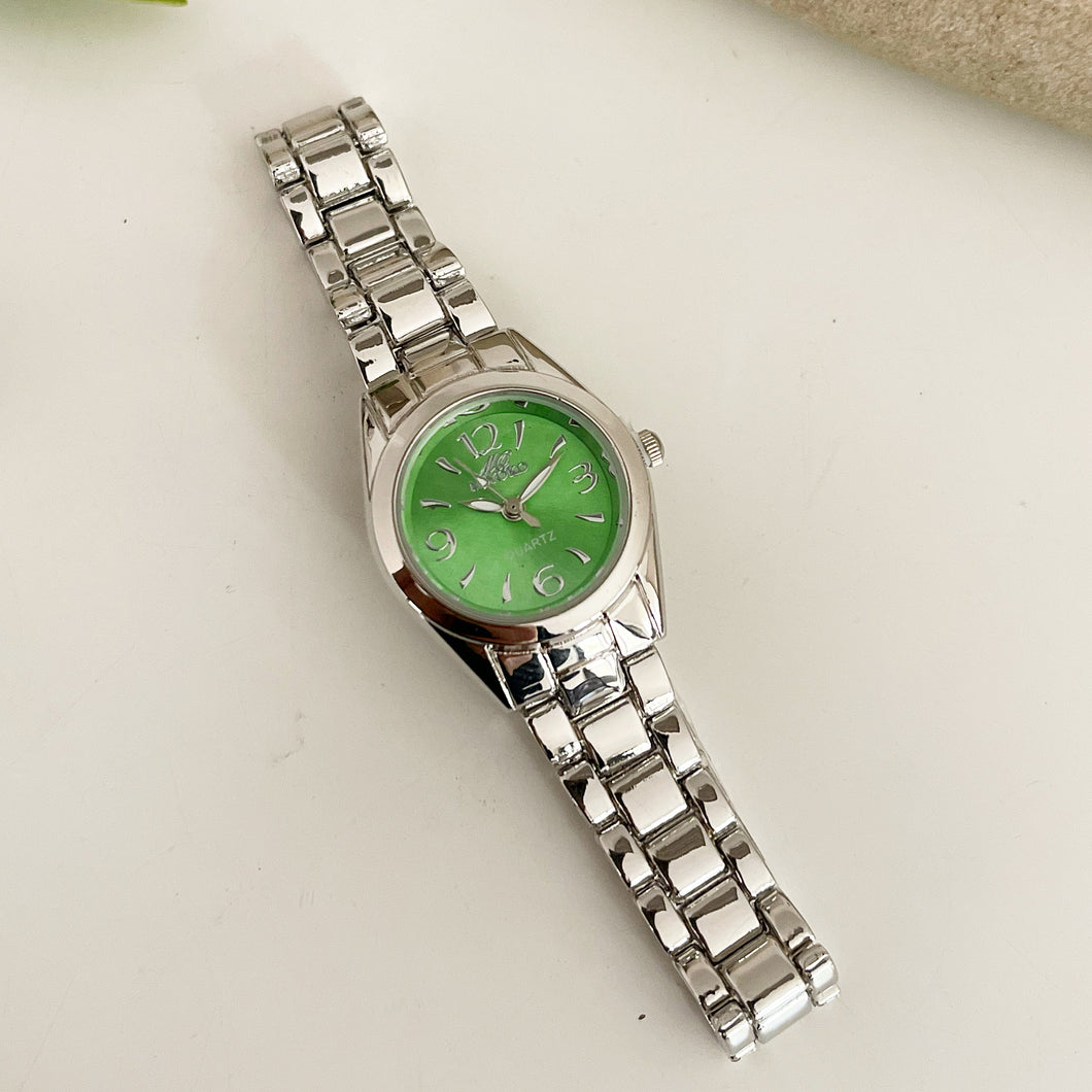 Silver Green Pulse Metal Watch