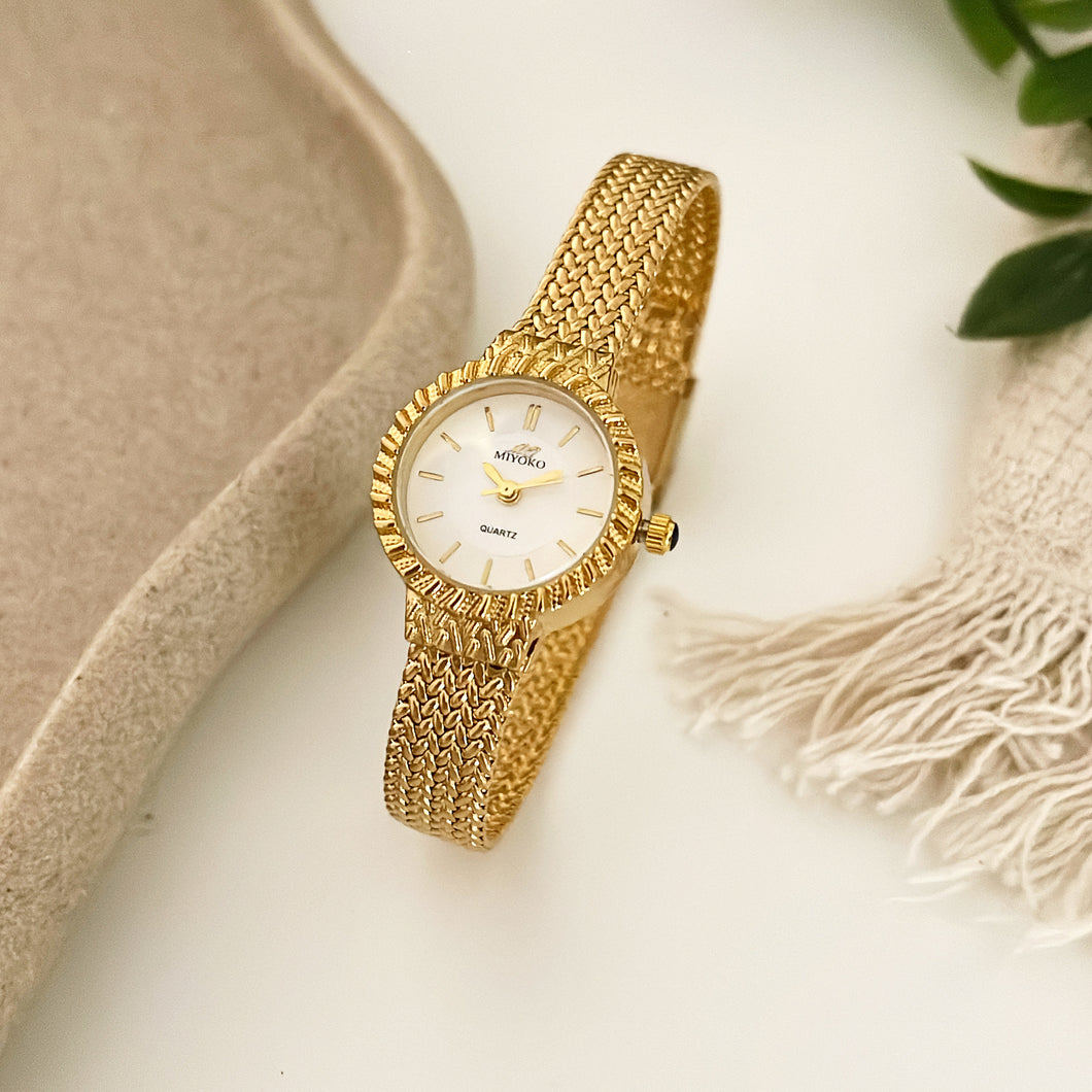 Gold White Luxe Metal Watch