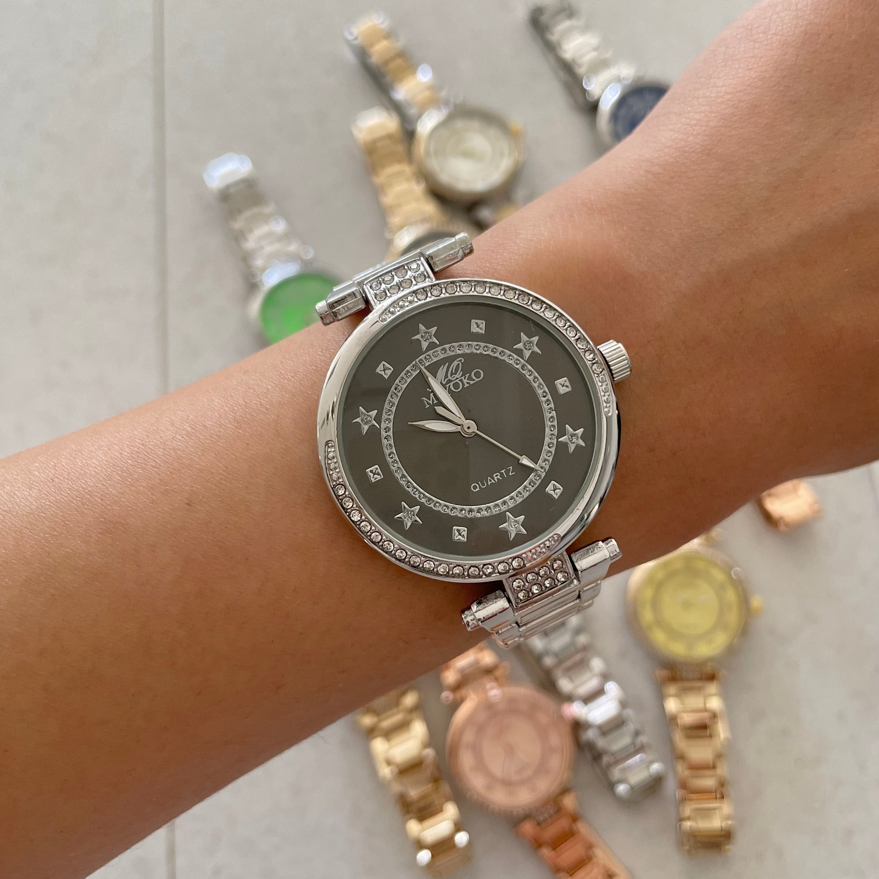 Silver Black Good Vibes Metal Watch