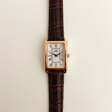 Load image into Gallery viewer, Brown Rosegold White Sleek Leather Watch
