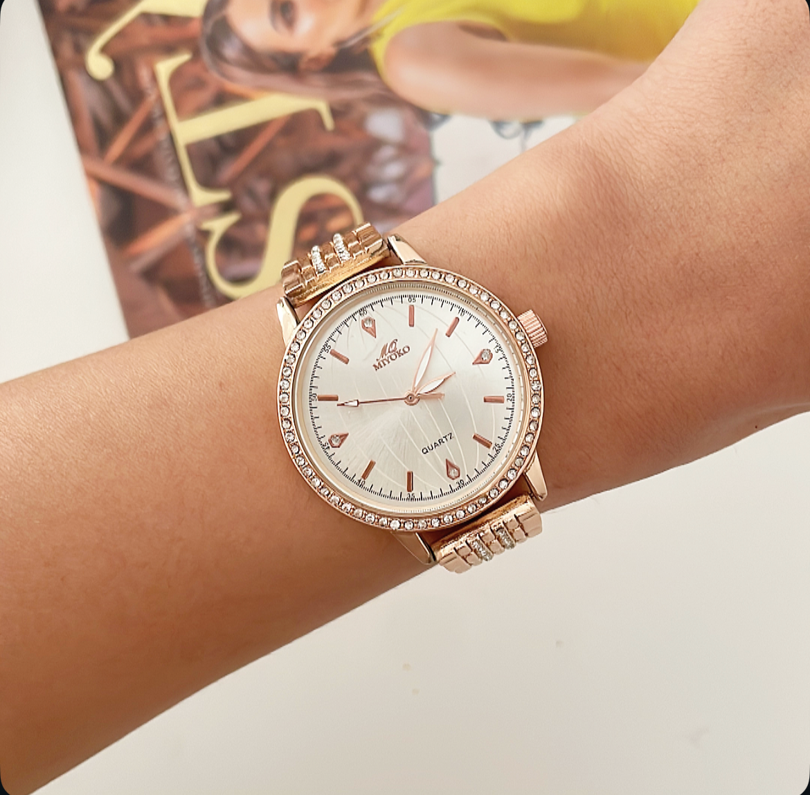 Rosegold White Earth Planet Metal Watch