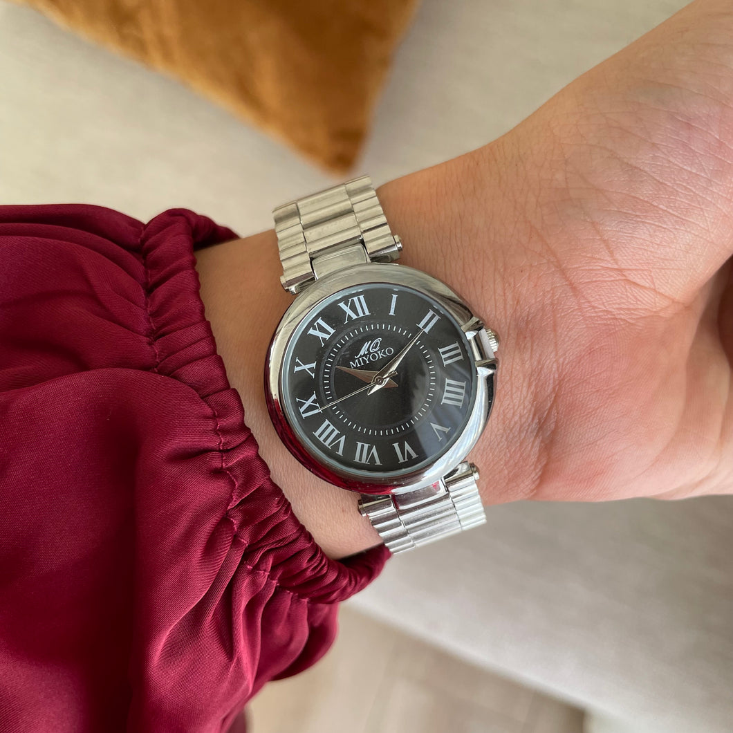 Silver Black Diaries Metal Watch