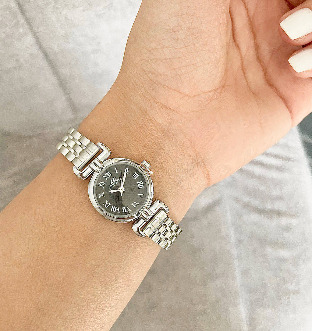 Silver Black Onyxa Metal Watch