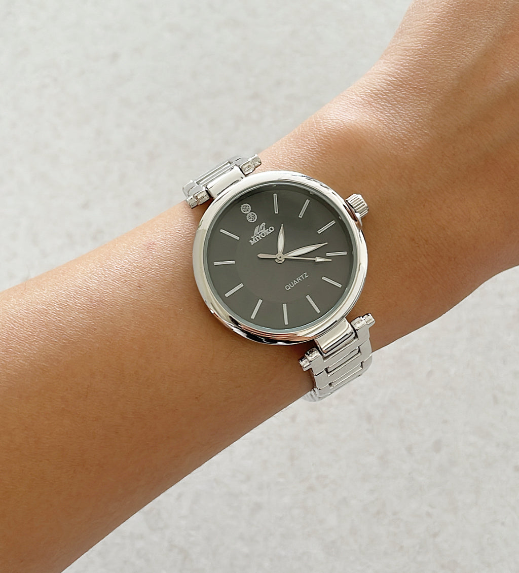 Silver Black Elle Metal Watch
