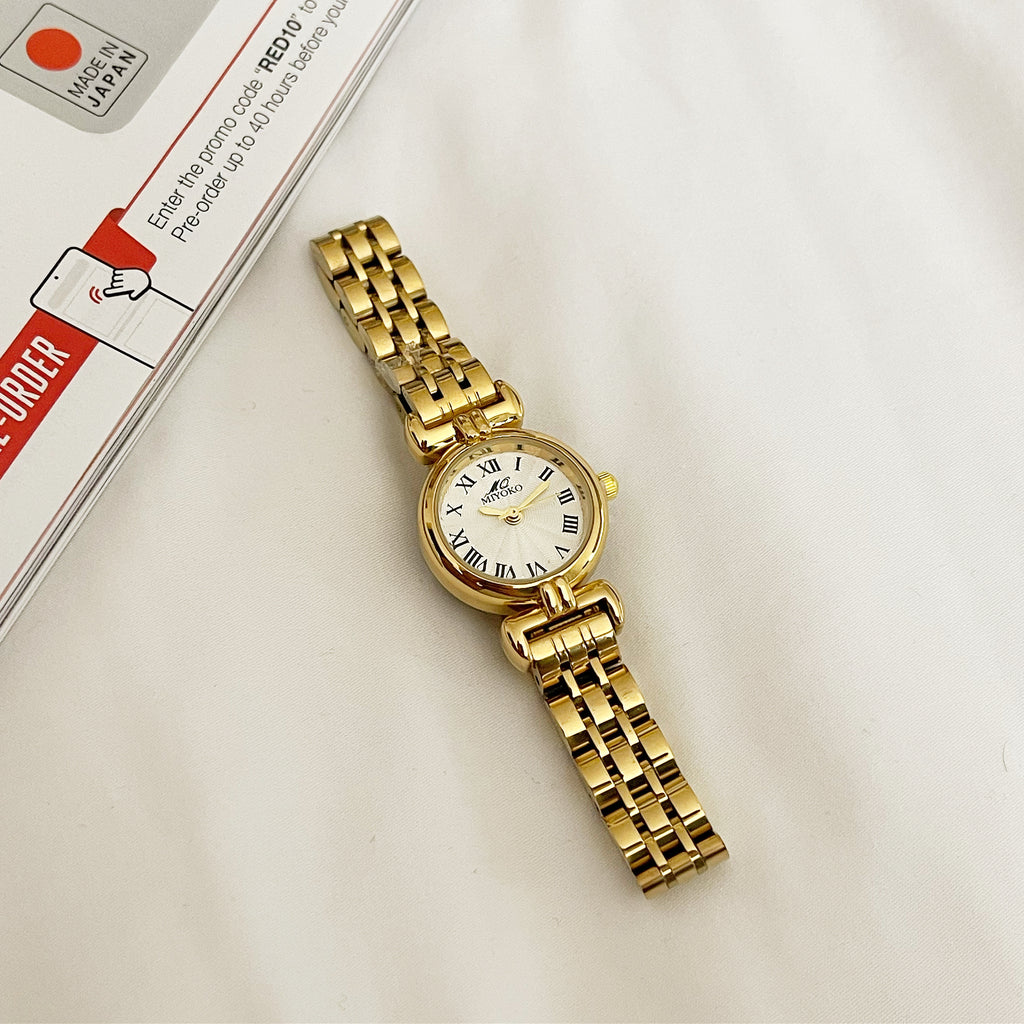 Gold White Onyxa Metal Watch