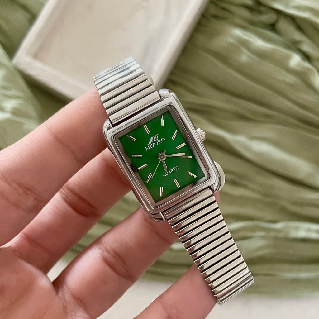 Silver X Green Elowen Metal Watch